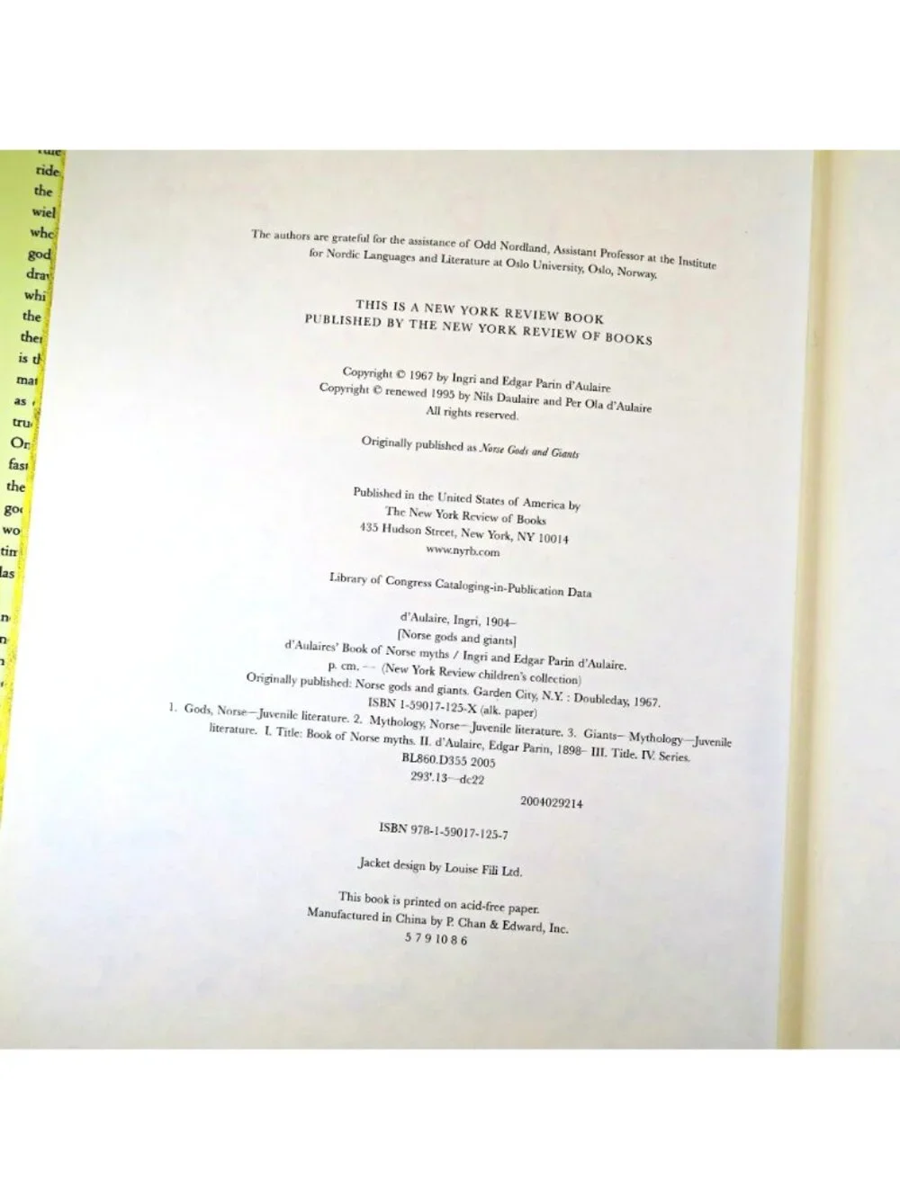 D’Aulaires’ Book of Norse Myths (New York Review, 1995) Hardcover & Dust Jacket